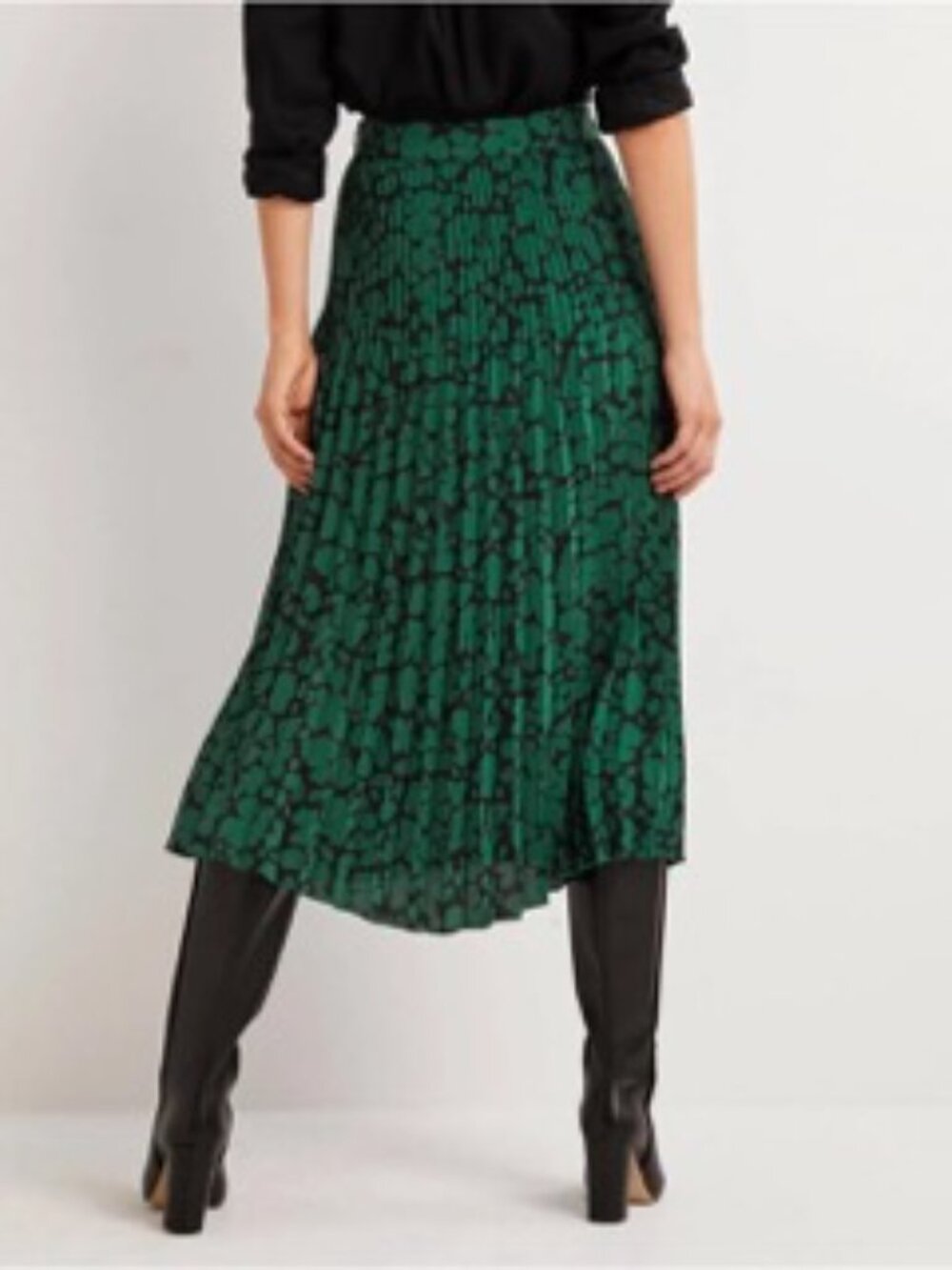 BODEN Green & Black Pleated Crepe Midi Skirt - Brand New - Size 10 - Picture 3 of 13